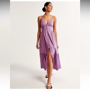 Abercrombie & Fitch Linen Blend Button Through Lavender Maxi Dress